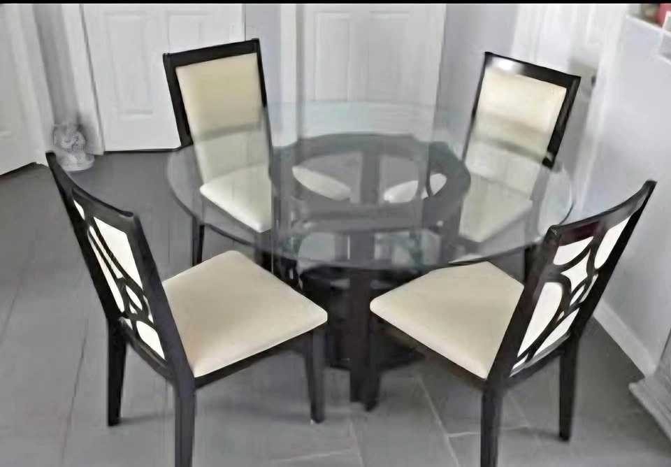 Beautiful Round Glass Top Hardwood Table