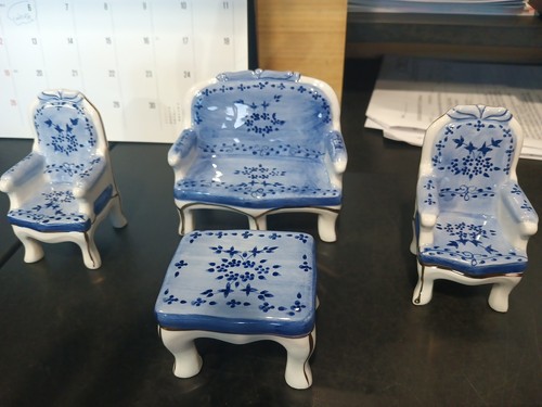 Miniature Porcelain Doll House Furniture Delft Blue Dishes - photo 2