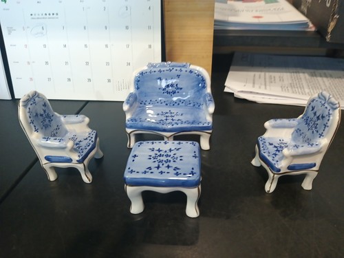 Miniature Porcelain Doll House Furniture Delft Blue Dishes - photo 3