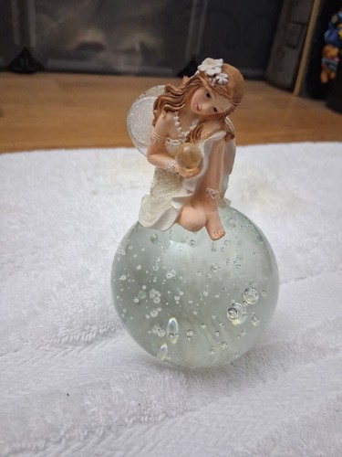 Fairy Figurine Sitting On A Heavy Bubble Glass Sphere - photo 2