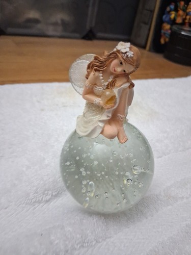 Fairy Figurine Sitting On A Heavy Bubble Glass Sphere - photo 3