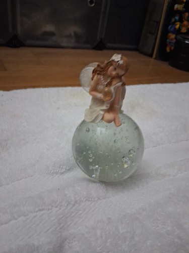 Fairy Figurine Sitting On A Heavy Bubble Glass Sphere - photo 4