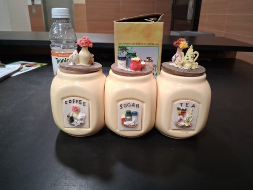 Two Sets of 3pc Airtight Jars with Decorative Polyestone Lids - photo 2