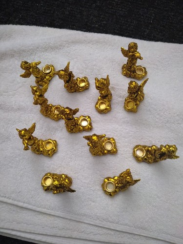 Vintage Gold Toned Cherub And Angel Figurines Candle Holders