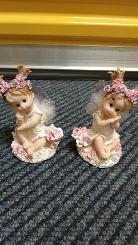 Two Pair of Fantasy Fairy Figurines with Flower Crowns