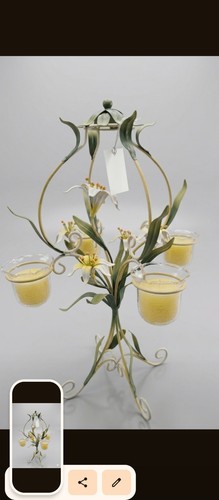 Two Floral Metal & Glass Flower-Shaped Tea Candle Holders