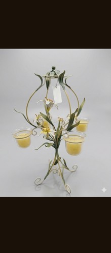 Two Floral Metal & Glass Flower-Shaped Tea Candle Holders - photo 2