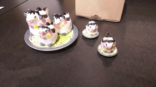 Three Sets Of Vintage Ceramic Cow Salt And Pepper Shakers