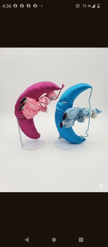 Two Sets Pink & Blue Hanging Crescent Moon Ornaments Set