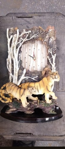 Tiger Resin Forest Scene Analog Desk Clock, Multicolor