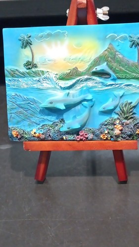 Three 3D Hand Painted Ceramic Nautical Tile Dolphin Ocean Art