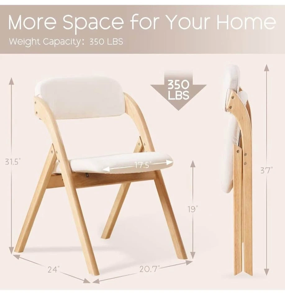 Brand new 2-Pack Wooden Folding Chairs - Beige Cushioned - photo 4