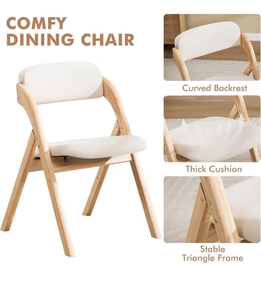 Brand new 2-Pack Wooden Folding Chairs - Beige Cushioned - photo 5