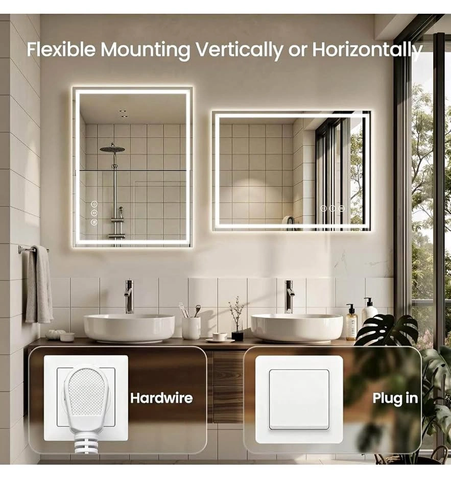40"x30" LED Bathroom Mirror with Lights, 3 Color, Anti-Fog