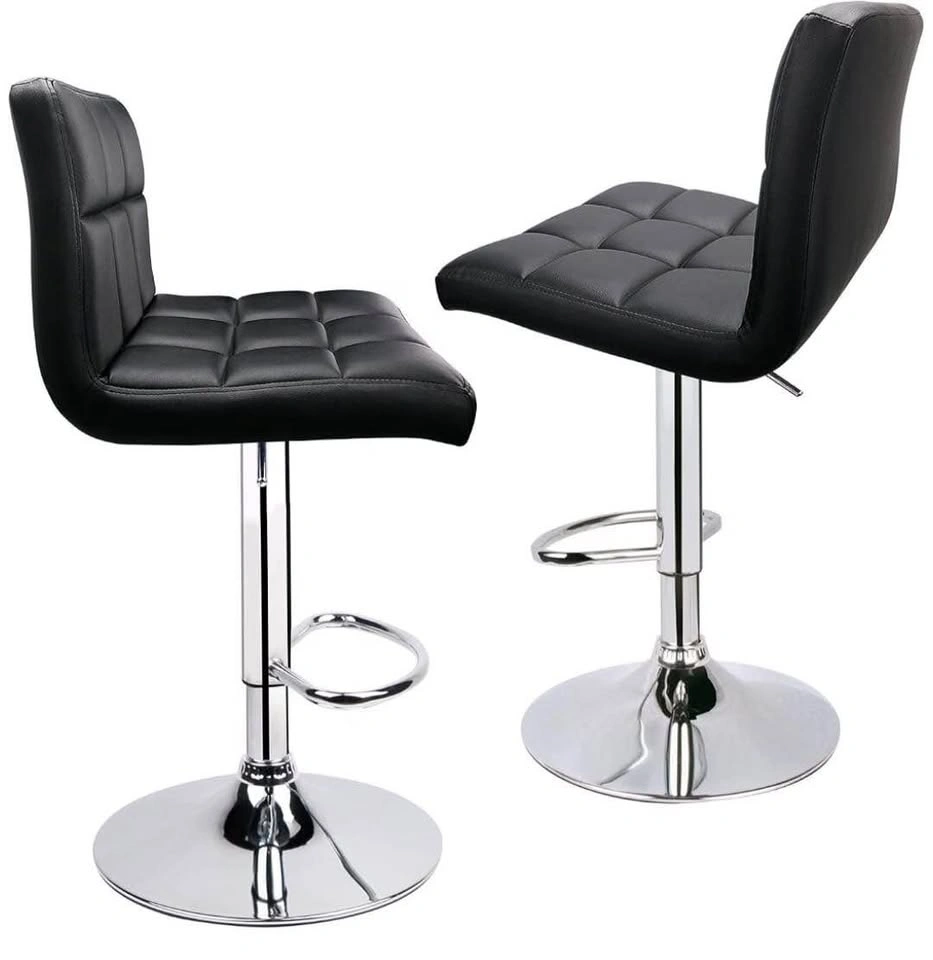 Set of 2 Black Leopard Bar Stools, Adjustable Swivel - photo 2