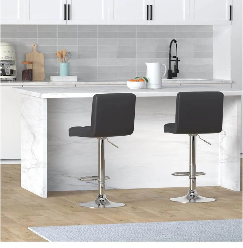 Set of 2 Black Leopard Bar Stools, Adjustable Swivel - photo 5