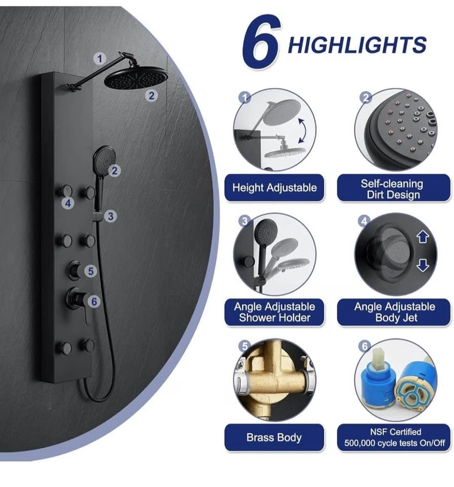 ROVATE Shower Panel Tower System, Matte Black Stainless Steel - photo 3