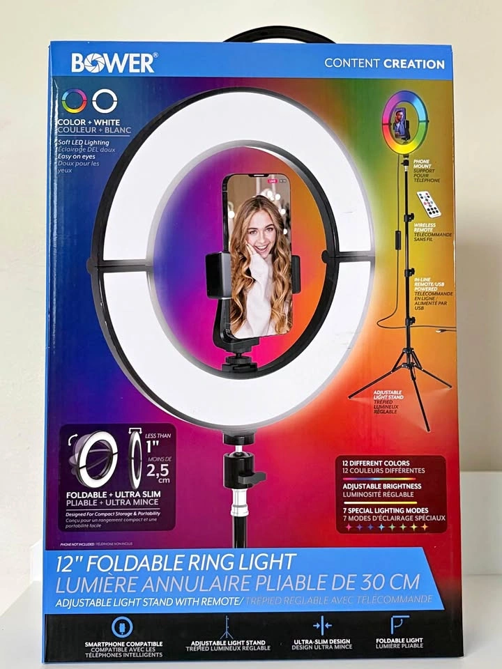 Bower 12” Foldable RGB Ring Light with Stand & Remote