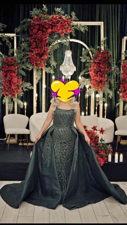 Emerald Green Couture Gown with Overskirt