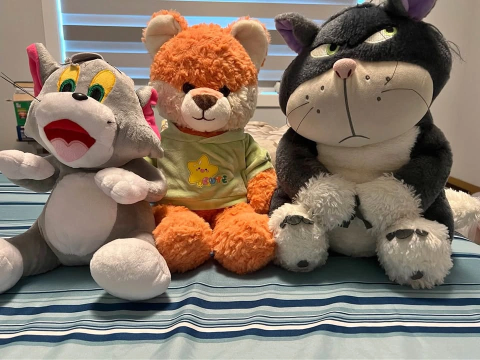 3 Large Plush Toys Bundle – Tom, Teddy Bear & Black Cat