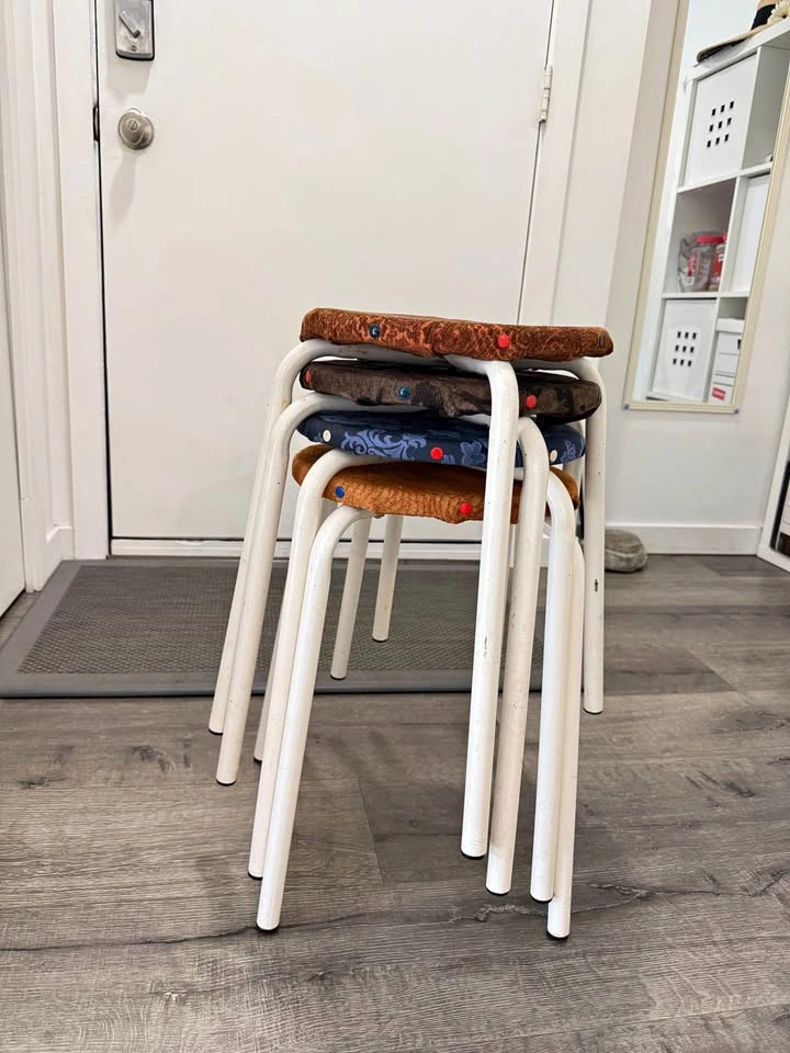 Moving Sell- Set of 4 Stacking Stools with Patterned Seats
