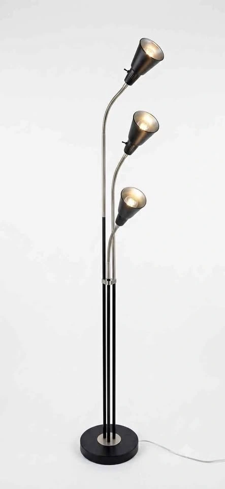 3-Light Gooseneck Floor Lamp - Black and Silver