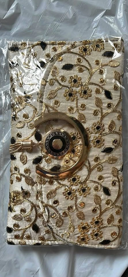 Embroidered Gold Floral Clutch Bag