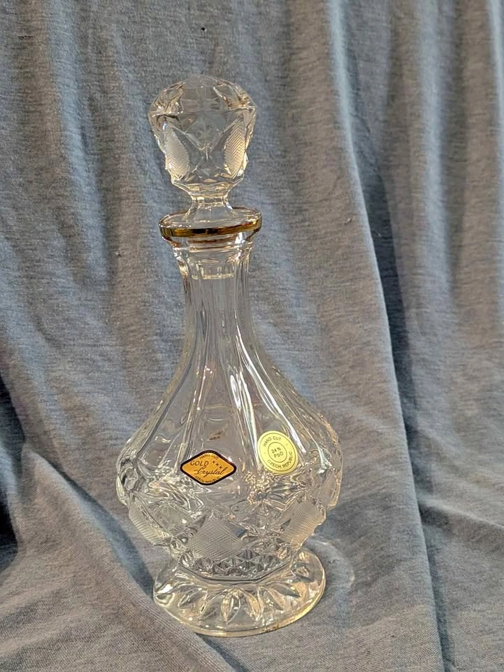 Hand cut Czech crystal decanter