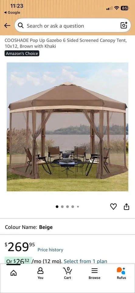 COOSHADE Pop Up Gazebo 6 Sided Screened Canopy Tent - photo 3