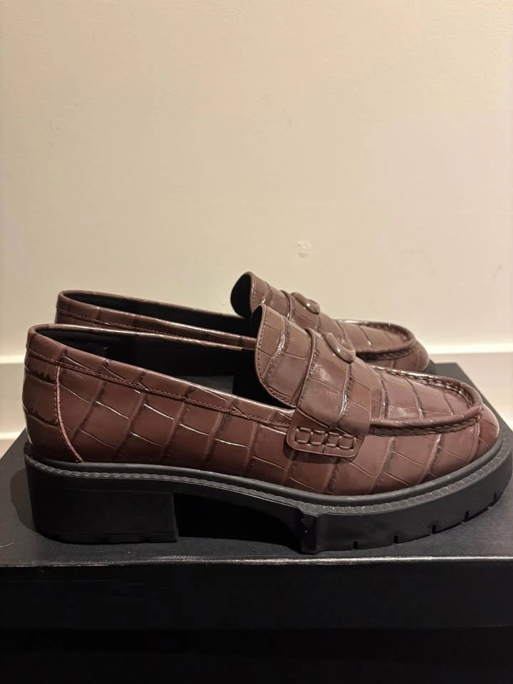 Coach Leah Croc Embossed Leather Loafers – Brown – New with Box - photo 4