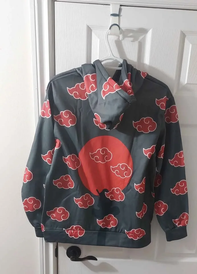 Naruto Akatsuki Red Cloud Hoodie Size Small - photo 2