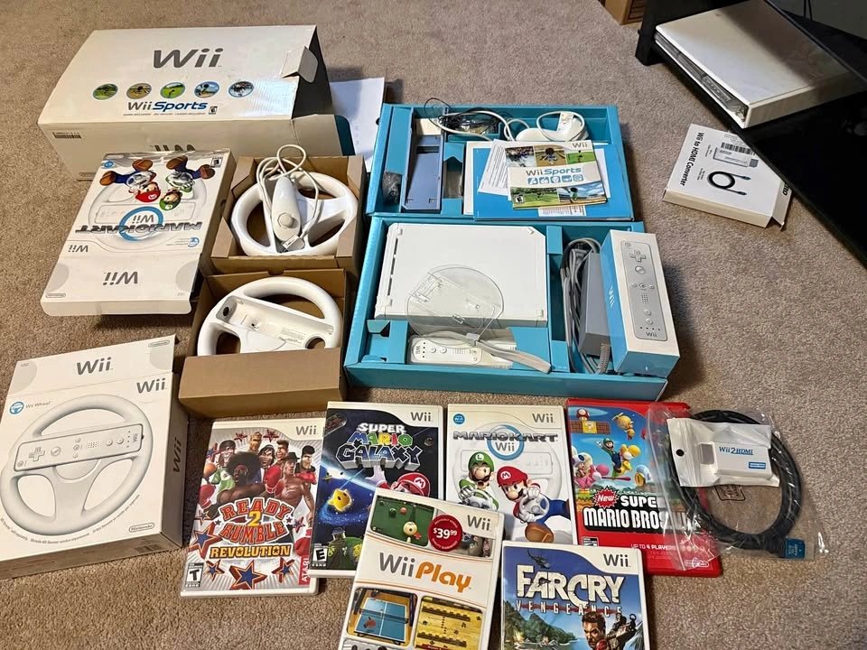 Nintendo Wii Console Bundle with Original Box, 6 Games, and Acce