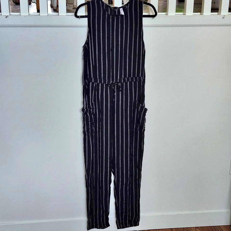 RVCA Black Vertical-Stripe Sleeveless Jumpsuit - photo 2