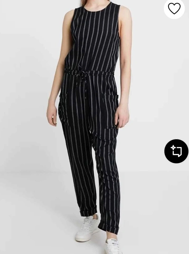 RVCA Black Vertical-Stripe Sleeveless Jumpsuit