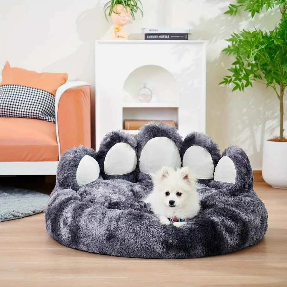 Paw-Shape Plush Dog Bed, Donut Sofa Bed