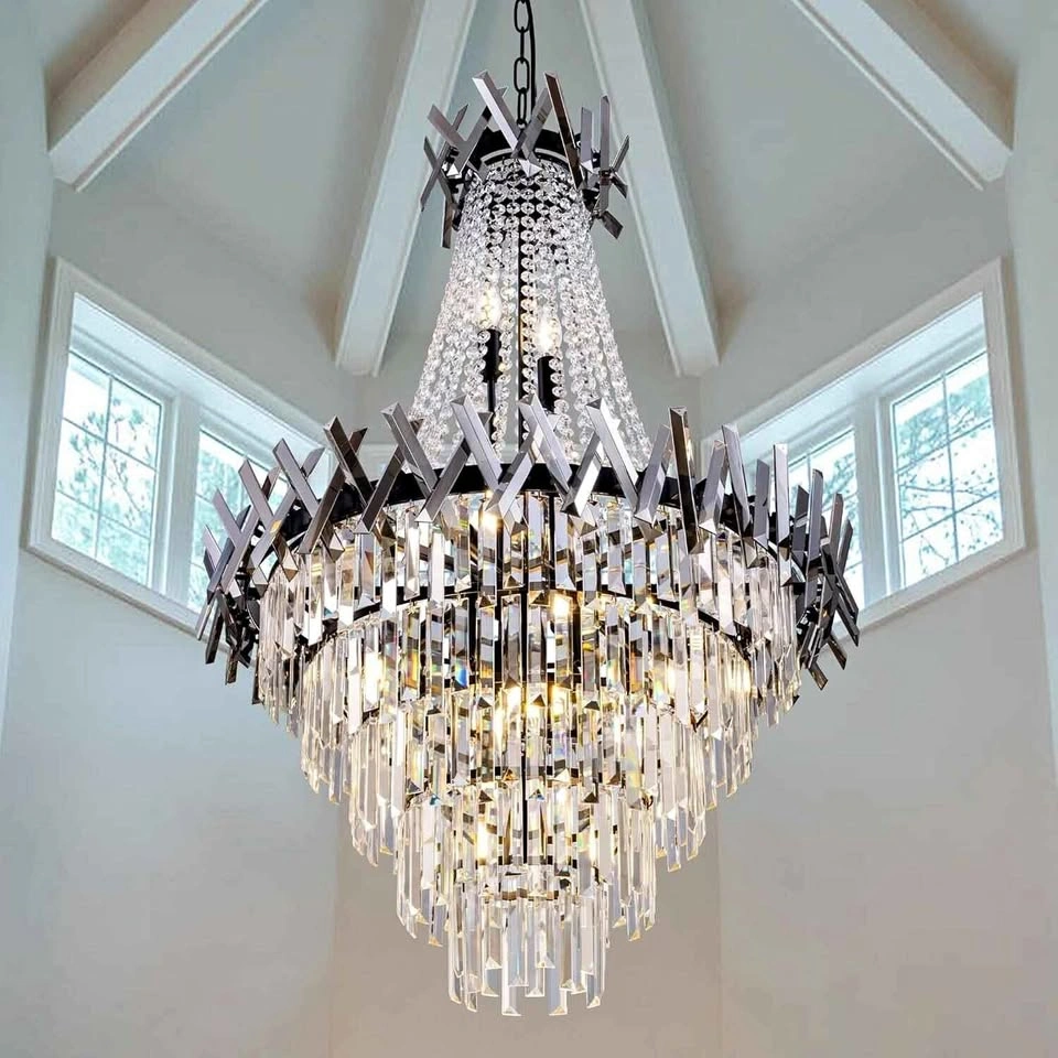 TOCHIC Black Crystal Chandelier, 31"