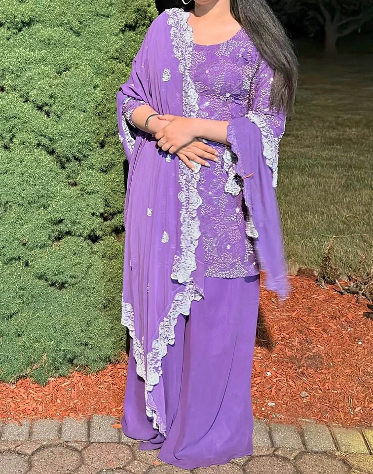 Elegant Lavender Pearl Work Palazzo Suit – Worn Once