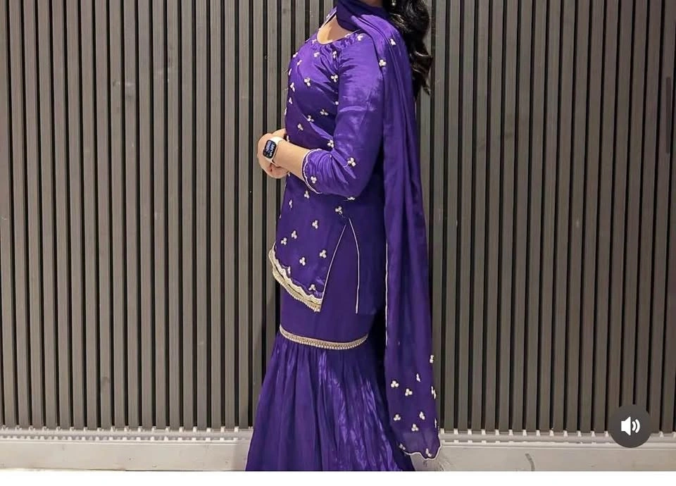 Beautiful Purple Garara Suit with White Pearl Work