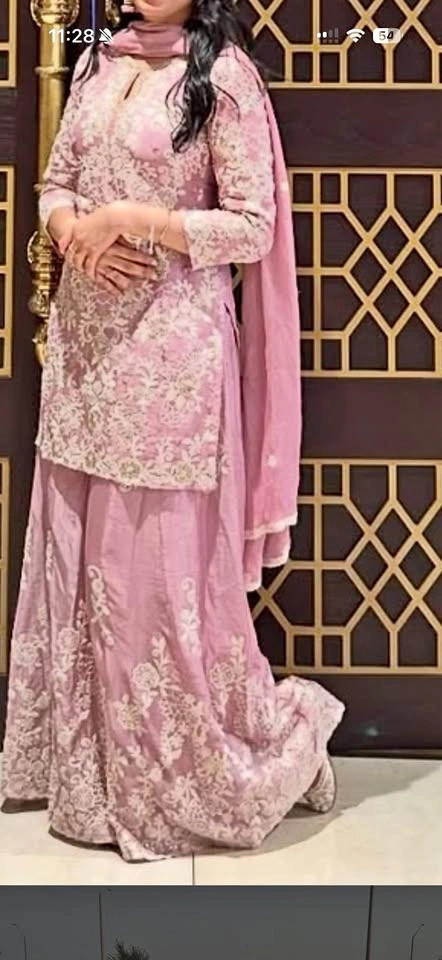 Beautiful Pink & Green Sharara Suit Set – Elegant White Thread W