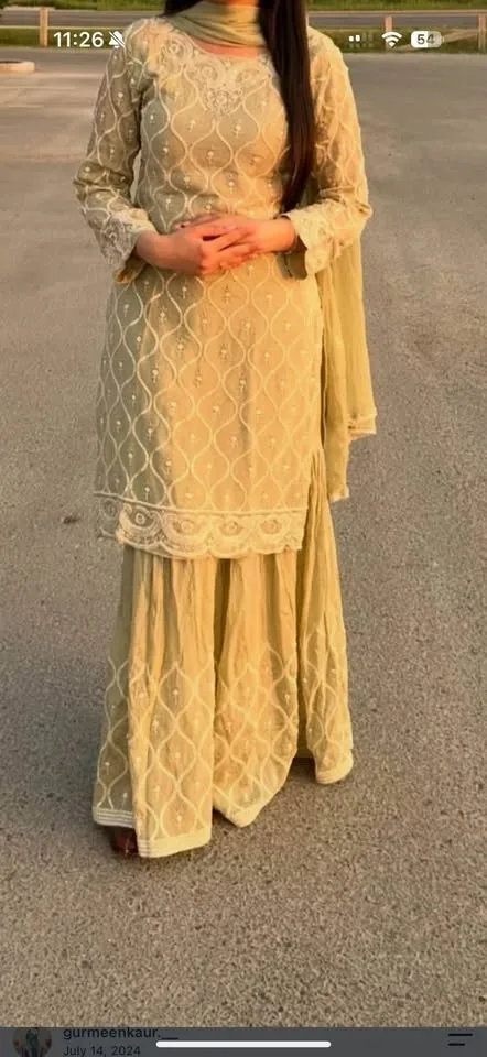 Beautiful Pink & Green Sharara Suit Set – Elegant White Thread W - photo 3