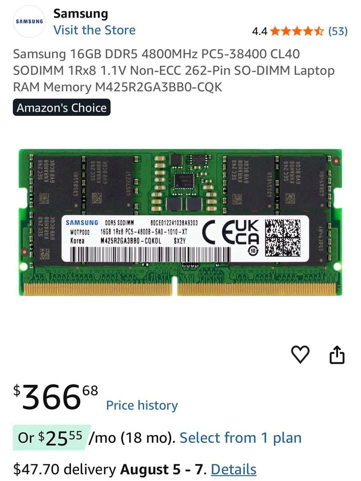 Samsung 32GB (2x16GB) DDR5-4800 SODIMM Laptop RAM - photo 2