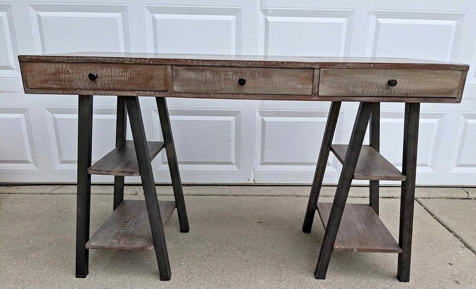 Desk with 3 Drawers and Wall Shelf