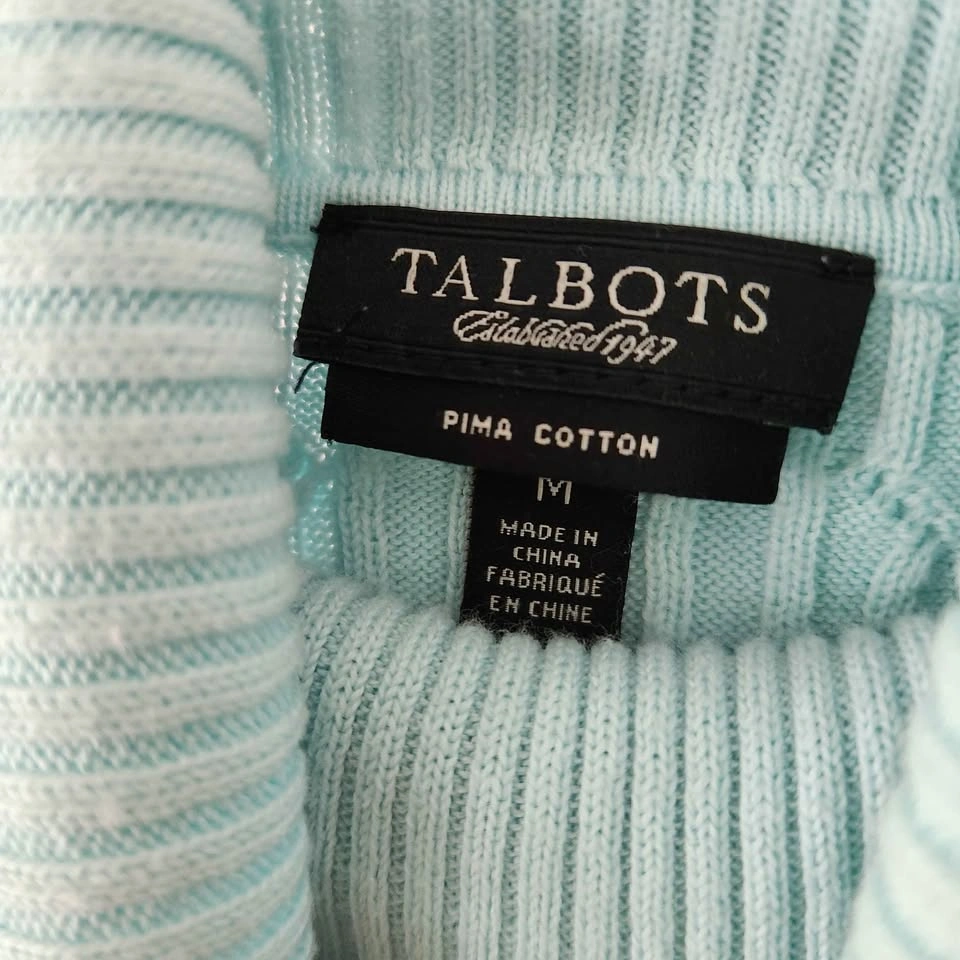 100% Pima Cotton Cable Turtleneck Sweater Light Blue - photo 2