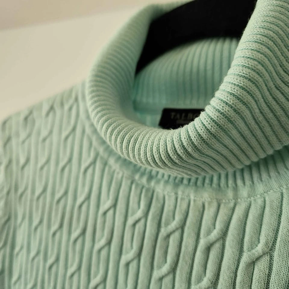 100% Pima Cotton Cable Turtleneck Sweater Light Blue - photo 3