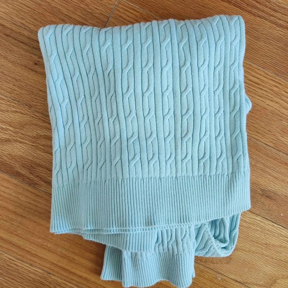 100% Pima Cotton Cable Turtleneck Sweater Light Blue - photo 4