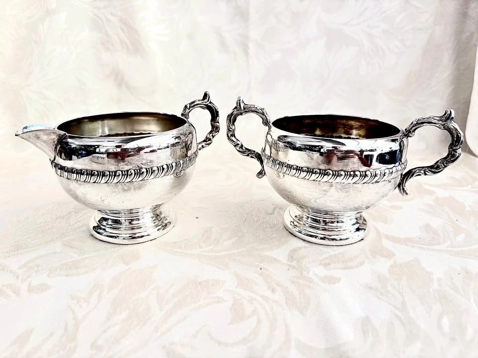 Vintage Silver-Plated Creamer and Sugar Bowl Set