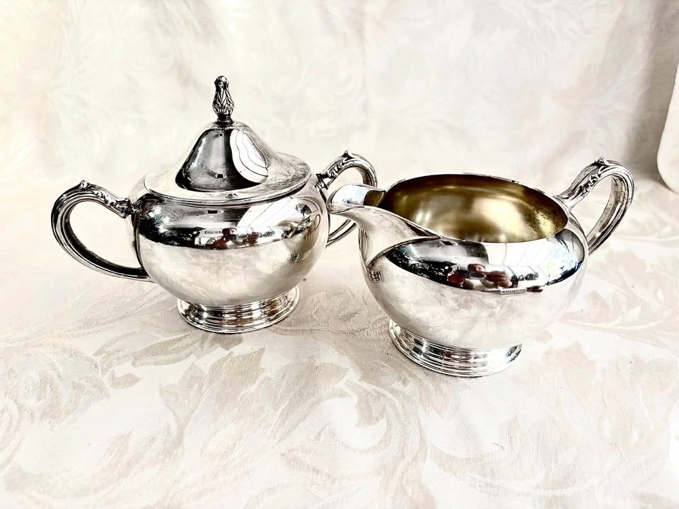 Vintage Silver-Plated Sugar Bowl and Creamer Set