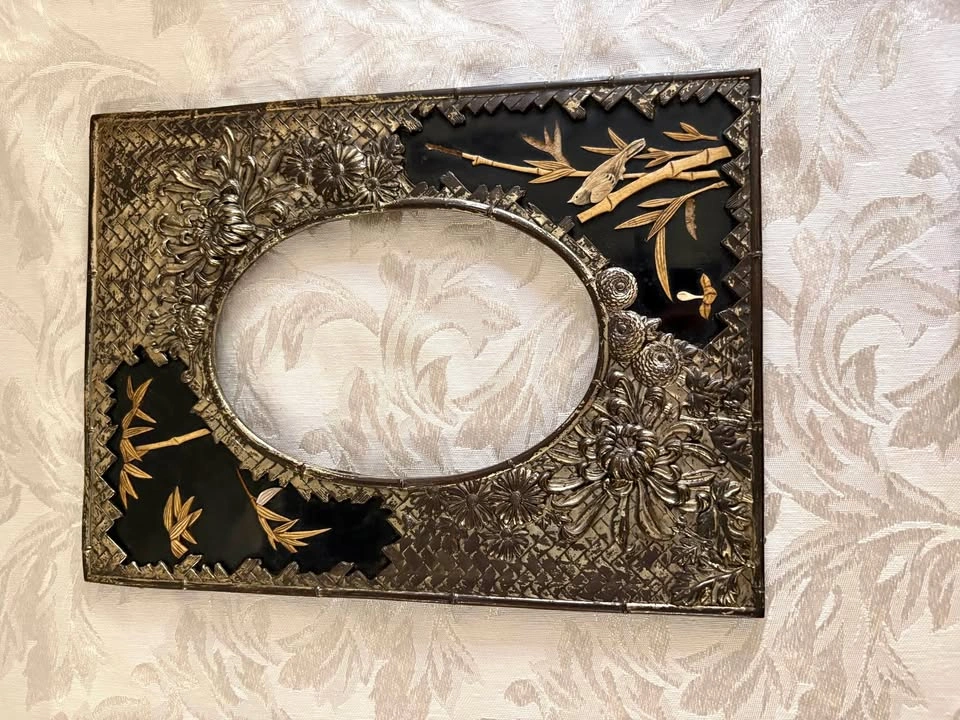 Antique Japanese Meiji Style Mixed Metal and Lacquer Picture Fra