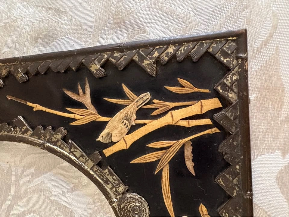 Antique Japanese Meiji Style Mixed Metal and Lacquer Picture Fra - photo 2