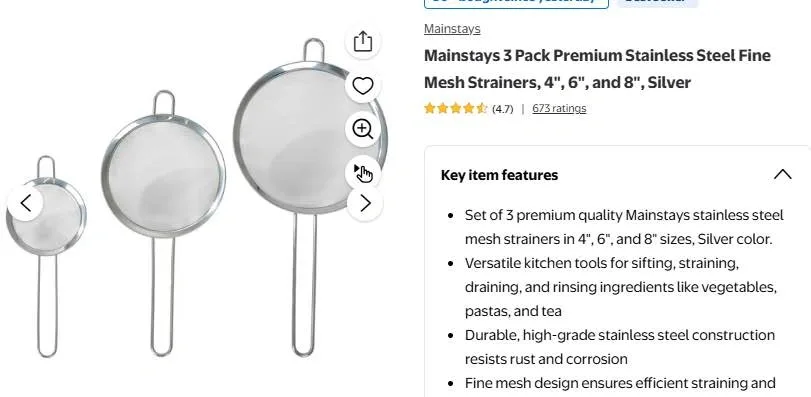 Mainstays 3 Pack Premium Stainless Steel Fine Mesh Strainers - photo 2